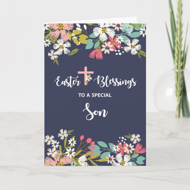 Cartão Bênçãos da Páscoa do Risen Cristo Flores (Frente)