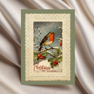 Cartão Bênçãos de Natal Robin Reprodução Vintage