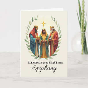 Cartão Bênçãos do Dia da Festa da Epifania Coroa dos Três