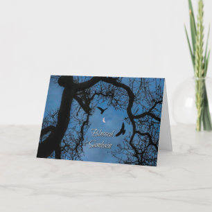 Cartão Bênçãos do Samhain, Corvo, Lua Crescente e Carvalh