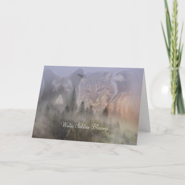 Cartão Bênçãos do Solstício de Urso, Lince e Falcão (Frente)