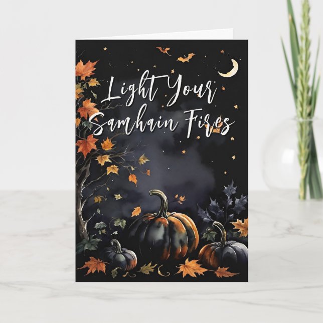Cartão Bendito Samhain Night Halloween Pumpkins Fall (Frente)