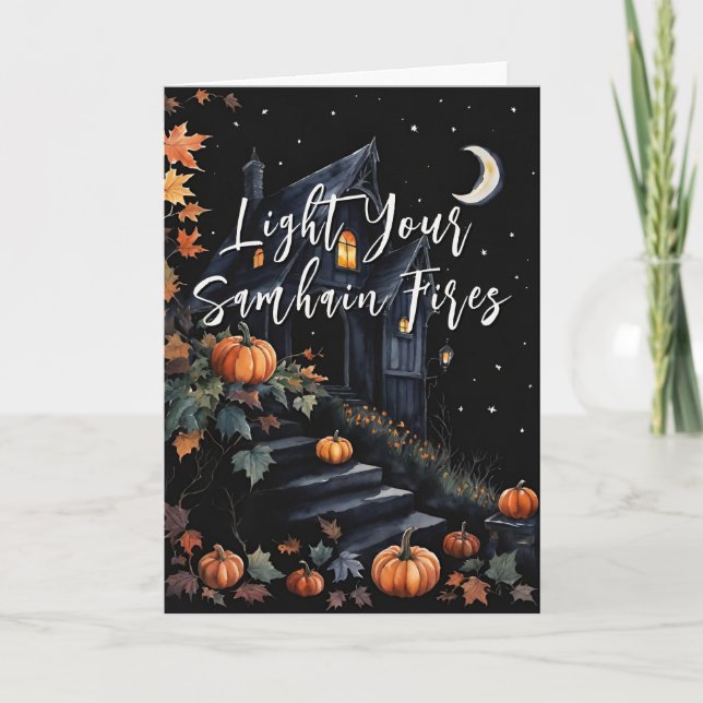 Cartão Bendito Samhain Night Halloween Pumpkins Fall (Frente)