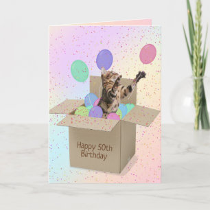 Cartão Bengal cat in carton box 50th birthday