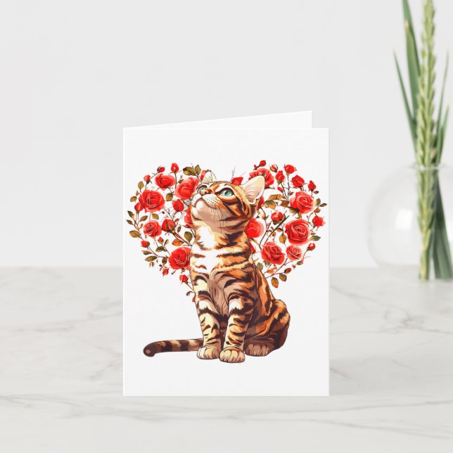 Cartão Bengal Cat Valentines Day Floral Heart Design For  (Frente)