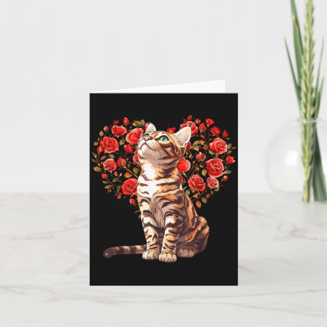 Cartão Bengal Cat Valentines Day Floral Heart Design For  (Frente)