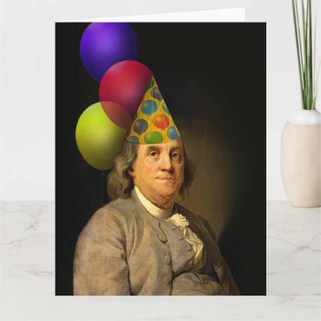 Cartão Benjamin Franklin Happy Birthday (Frente)