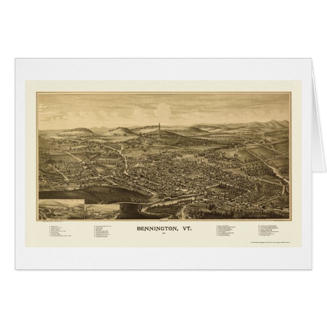 Cartão Bennington, mapa panorâmico do VT - 1887 (Frente Horizontal)