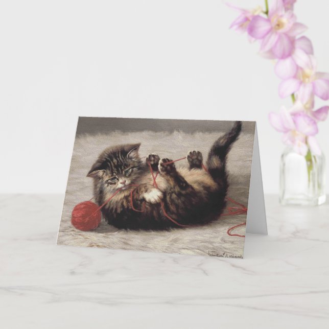 Cartão Berço de Gato, Um Gato Brincando com um Novelo de  (Orquídea)