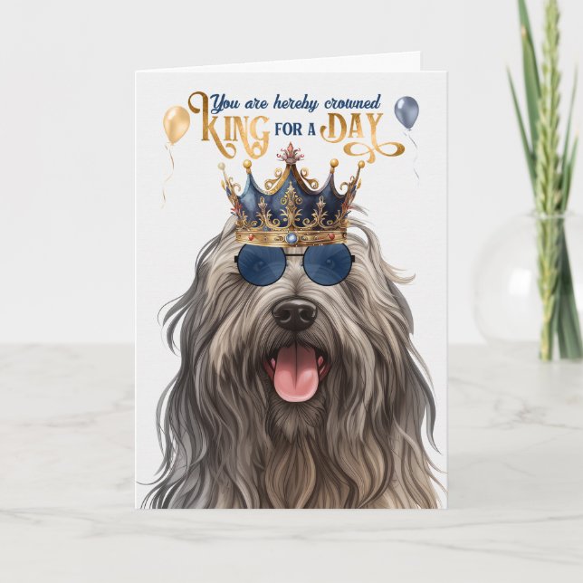 Cartão Bergamasco Dog King para o dia feliz aniversário (Frente)