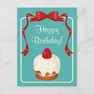 Cartão Beribboned do bolo da morango