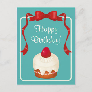 Cartão Beribboned do bolo da morango