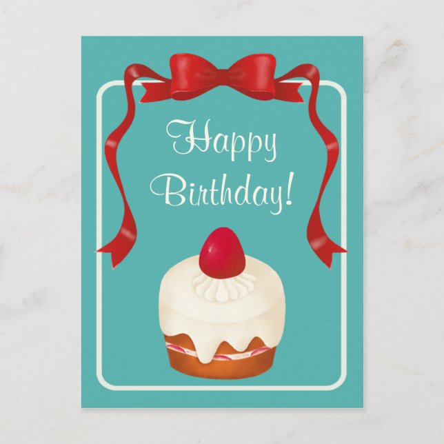 Cartão Beribboned do bolo da morango (Frente)