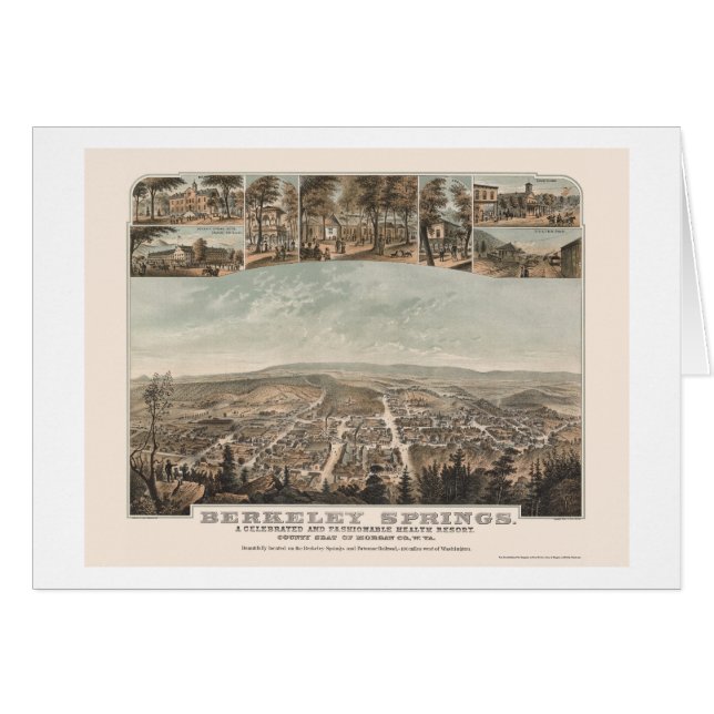 Cartão Berkeley Springs, mapa panorâmico de WV - 1889 (Frente Horizontal)