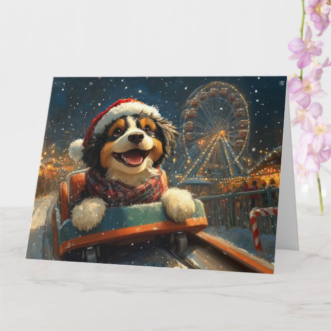 Cartão Bernedoodle Cachorro Montanha-Russa Natal  (Orquídea)
