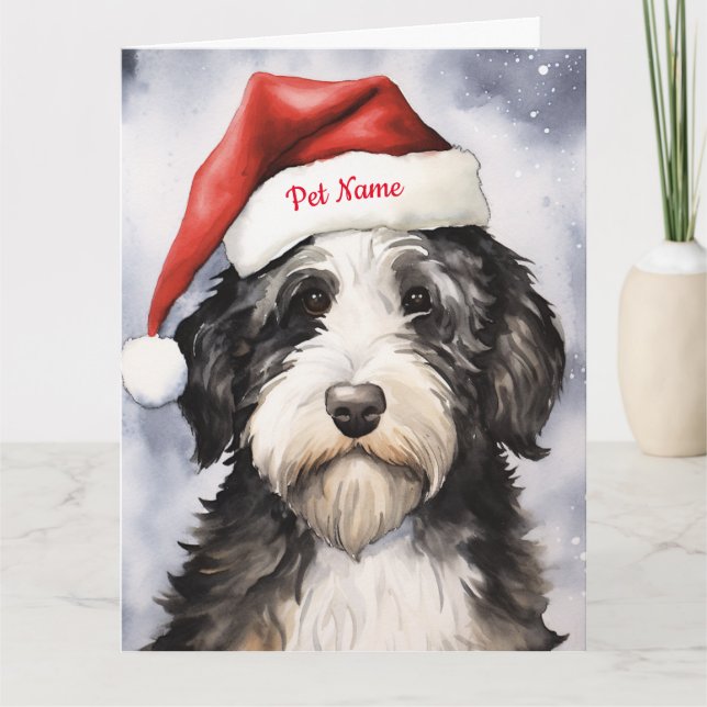 Cartão Bernedoodle Christmas Personalizado (Frente)