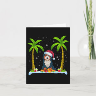 Cartão Bernedoodle Dog Santa Hat Palm Tree Beach Xmas Paj