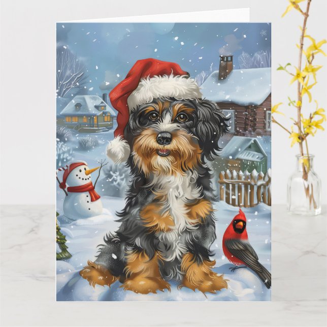 Cartão Bernedoodle Dog Winter Wonderland Christmas (Flor Amarela)