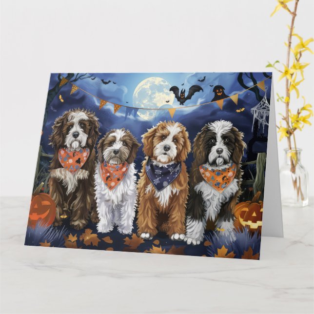 Cartão Bernedoodle Halloween Spooky (Flor Amarela)