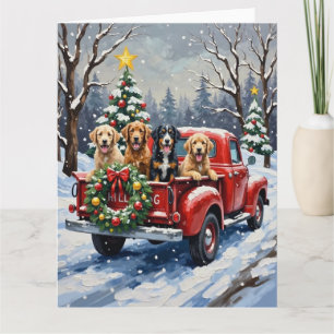 Cartão Bernedoodle Natal Caminhão Vermelho Feriado