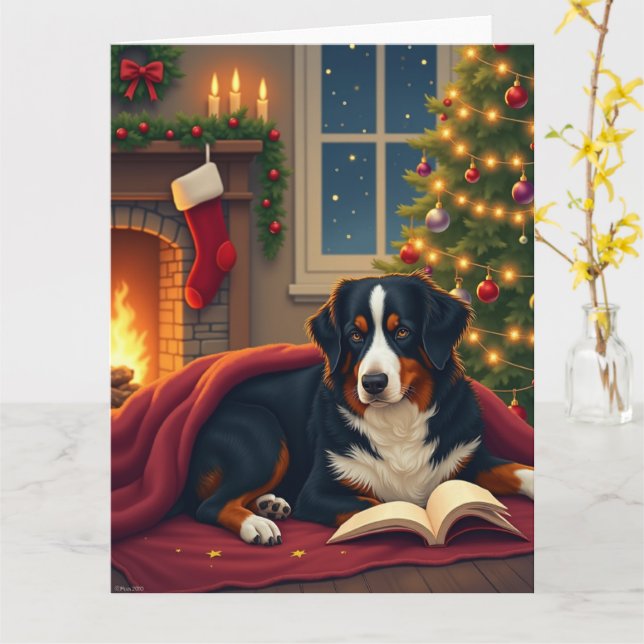 Cartão Bernese Mountain Dog Christmas Bedtime Story (Flor Amarela)