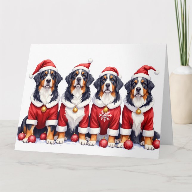 Cartão Bernese Mountain Dog Christmas Dress Santa Hat (Frente)