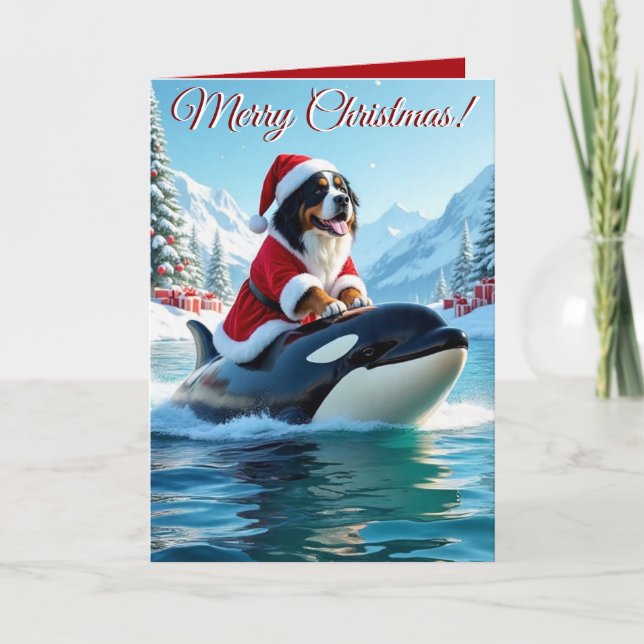 Cartão Bernese Mountain Dog e Orca Christmas (Frente)