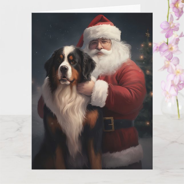 Cartão Bernese Mountain Dog Papai Noel Natal Festivo (Orquídea)