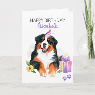 Cartão Bernese Mountain Dog Personalizou Feliz Aniversári