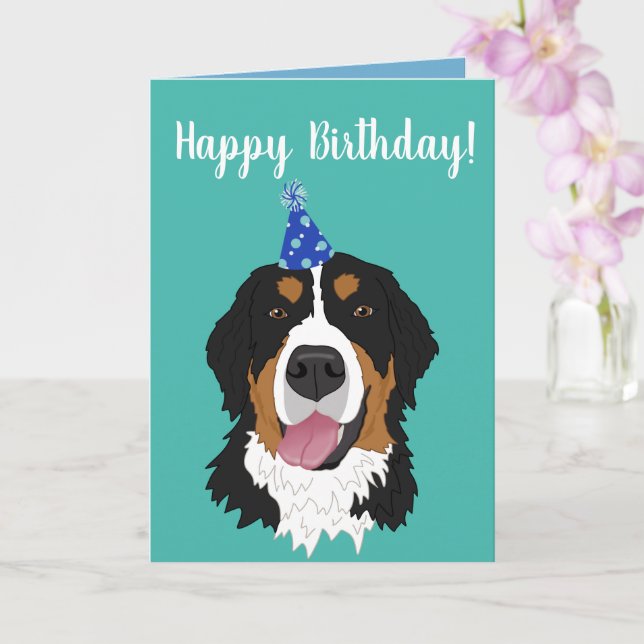 Cartão Bernese Mountain Dog Puppy Aniversário (Orquídea)