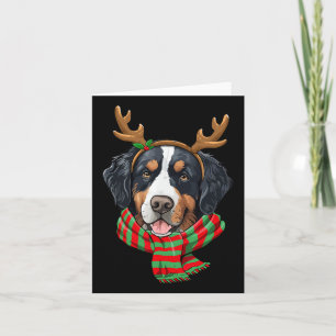 Cartão Bernese Mountain Dog Reindeer Santa Hat