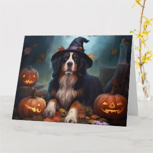 Cartão Bernese Mountain Pumpkins Halloween Assustado