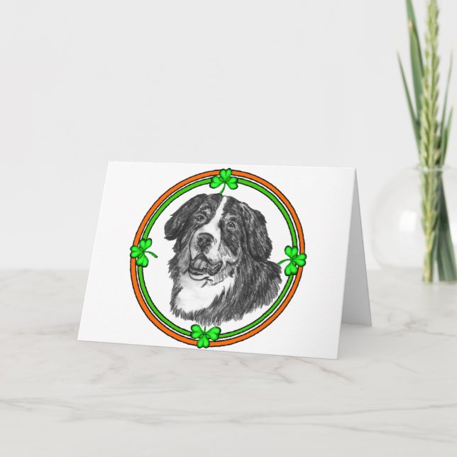 Cartão Bernese Mtn Dog St Patricks (Frente)