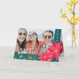 Cartão Best Friends Poinsettia Happy Holiday Photo Teal
