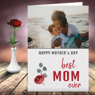 Cartão Best Mom Watercolor Rose Floral Mother`s Day Photo