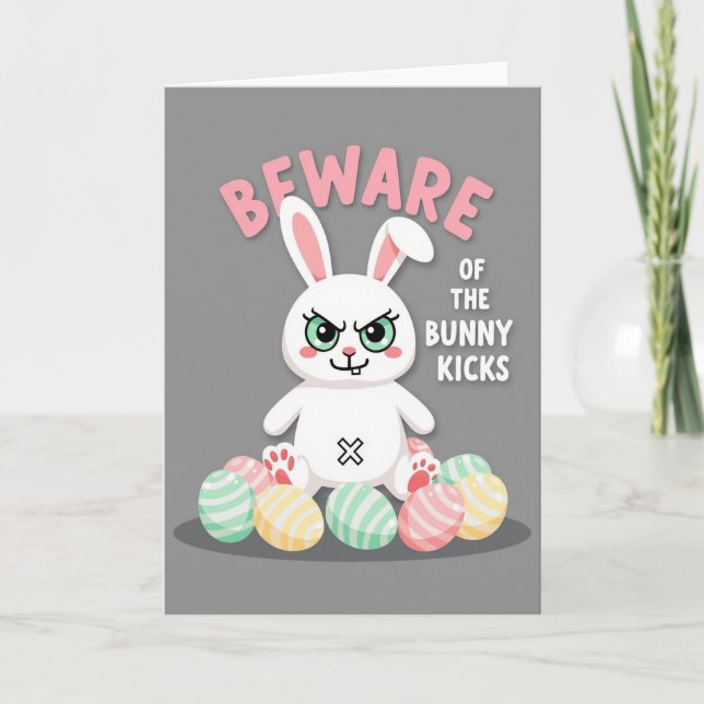 Cartão Beware Bunny Kicks Faux Gold Card (Frente)