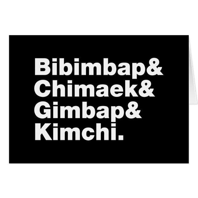 Cartão Bibimbap & Chimaek & Gimbap & Kimchi. Comidas core (Frente Horizontal)
