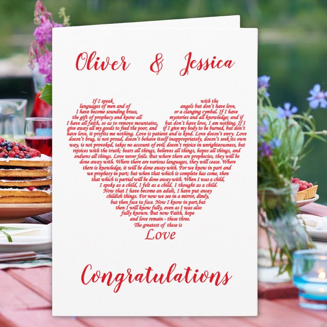 Cartão Bíblia De Casamento Cotação 1 Corinthians 13 Amor  (1 Corinthians 13 love bible quote personalized wedding congratulations greetings card)