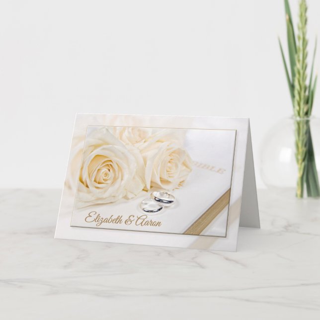 Cartão Bíblia e Rosas de Casamento com Nomes (Frente)