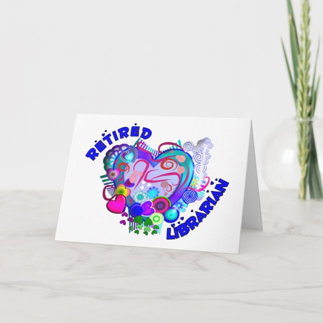 Cartão Bibliotecário aposentado Artsy Retro Blue Heart (Frente)