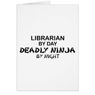 Cartão Bibliotecário Ninja mortal em a noite