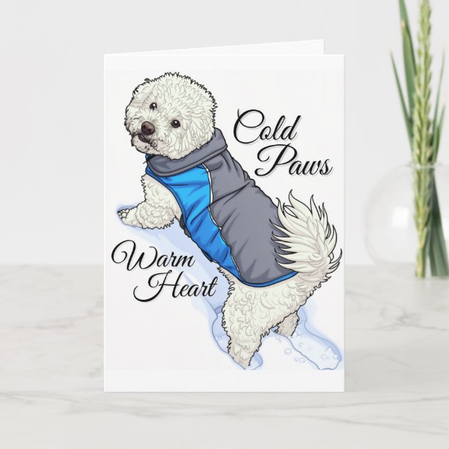 Cartão Bichon de Neve de Coração Quente (Frente)