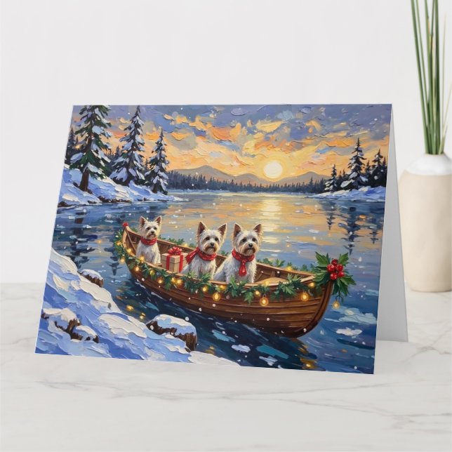 Cartão Bichon Frise Christmas Boat Holiday (Frente)