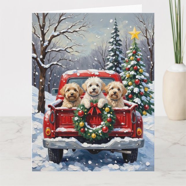 Cartão Bichon Frise Christmas Red Truck Holiday (Frente)