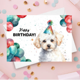 Cartão Bichon Frise Cute Pet White Dog Retrato Aniversári