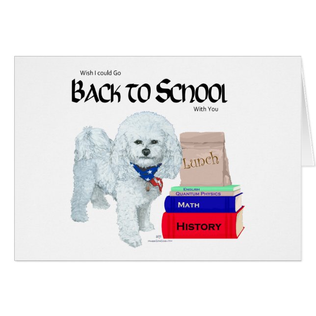 Cartão Bichon Frise de Volta às Aulas (Frente Horizontal)