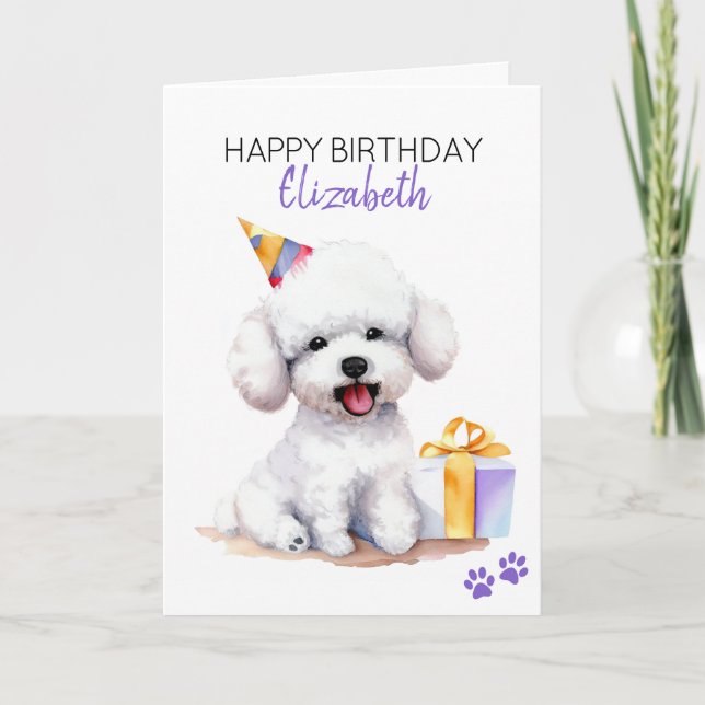 Cartão Bichon Frise Dog Personalizado Feliz Aniversário (Frente)