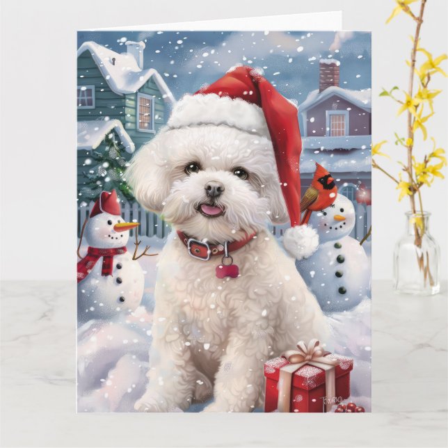 Cartão Bichon Frise Dog Winter Wonderland Natal Joy (Flor Amarela)