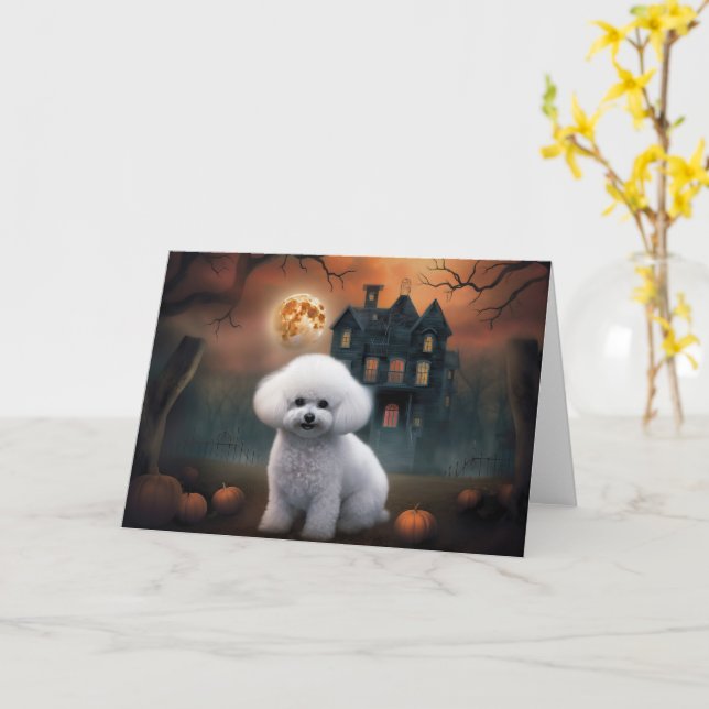Cartão Bichon Frise Halloween Assustador (Flor Amarela)