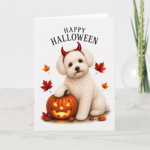 Cartão Bichon Frise Halloween Diabo Cão